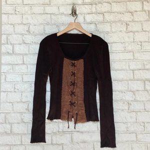 Long Sleeve Brown Ribbed Top Size Medium